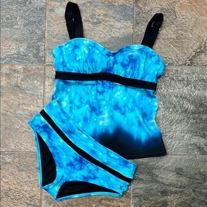 Athleta Blue and Black One Piece Swimsuit with Oceanic Pattern